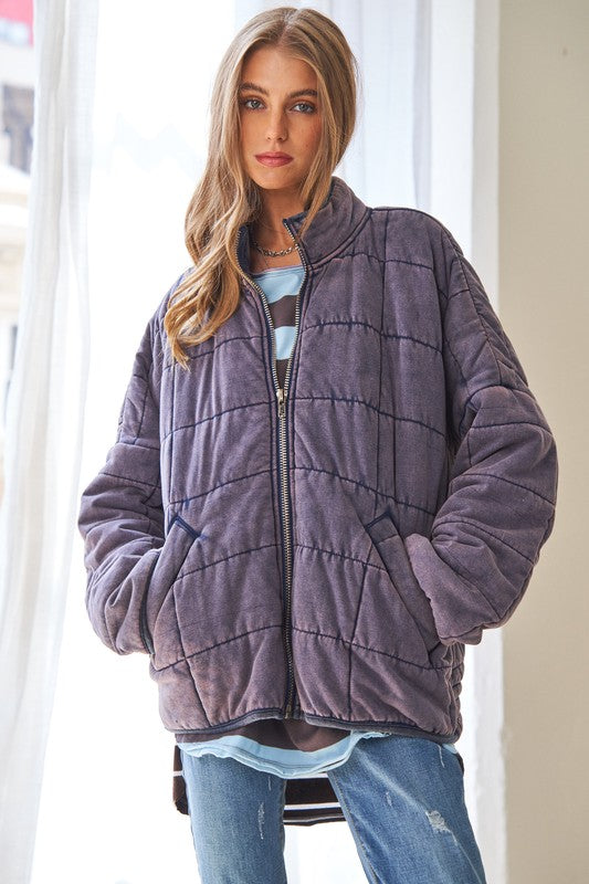 Soft Washed Comfy Quilted Zip Up Jacket - Nexusni