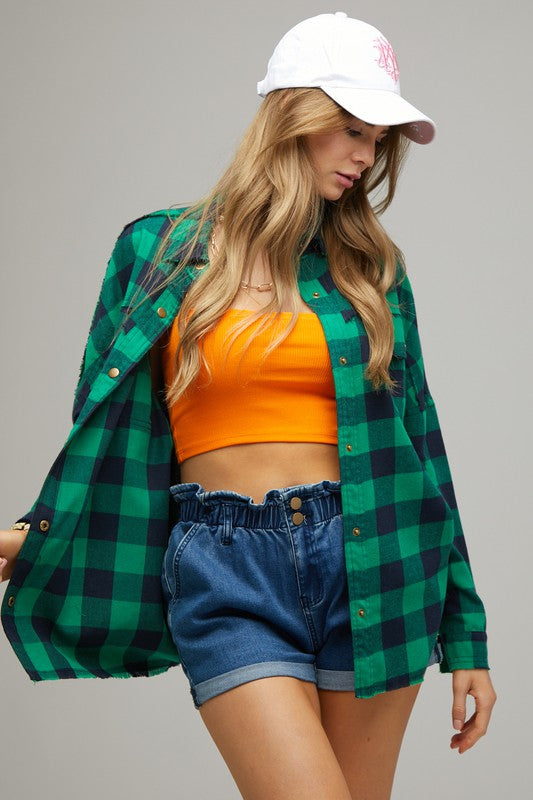 Plaid Embroidered Patch Button Down Jacket - Nexusni