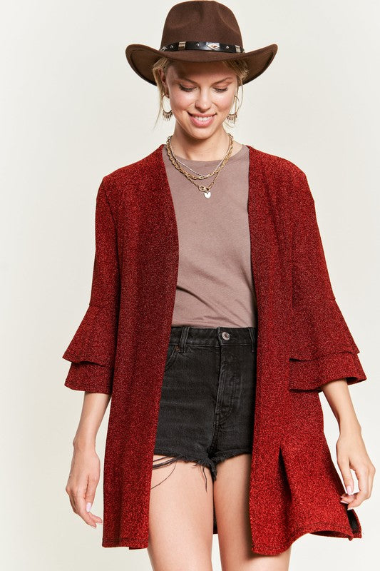 Glitter bell sleeve kimono style cardigan PLUS - Nexusni