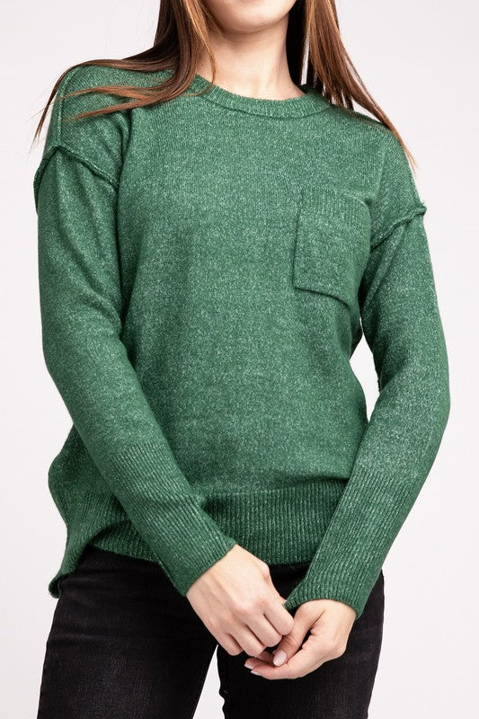 Melange Hi-Low Hem Round Neck Sweater - Nexusni