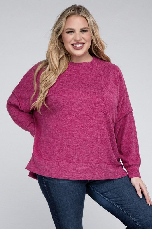 Plus Brushed Melange Drop Shoulder Sweater - Nexusni