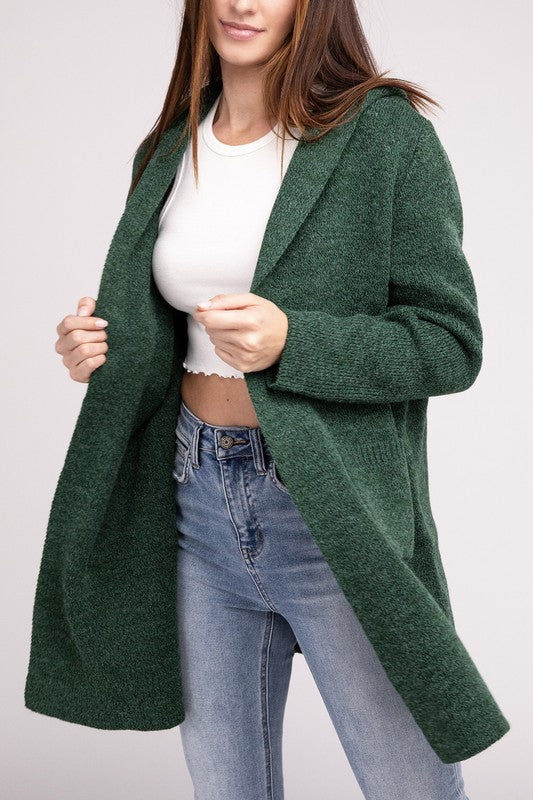 Hooded Open Front Sweater Cardigan - Nexusni