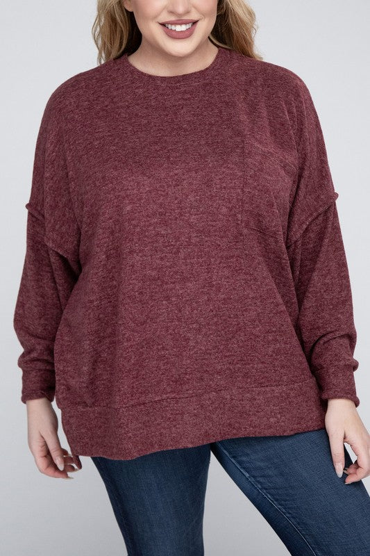 Plus Brushed Melange Drop Shoulder Sweater - Nexusni