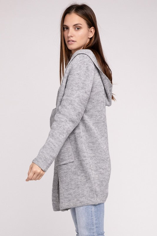 Hooded Open Front Sweater Cardigan - Nexusni