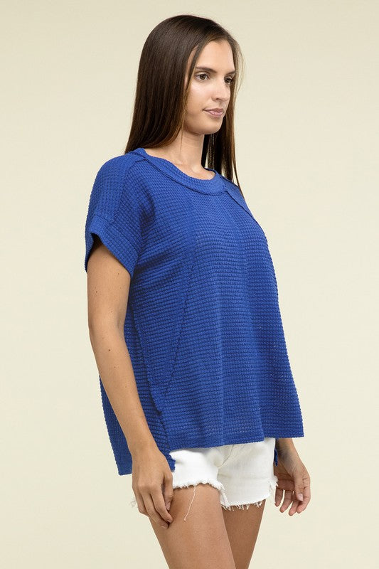 Brushed Waffle Exposed-Seam Short Sleeve Top - Nexusni