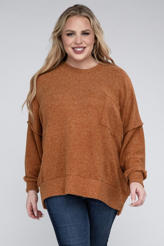 Plus Brushed Melange Drop Shoulder Sweater - Nexusni