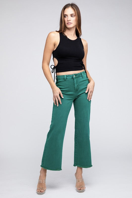 Acid Wash Frayed Cutoff Hem Straight Wide Pants - Nexusni