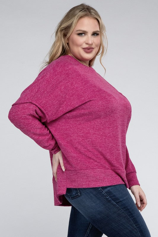 Plus Brushed Melange Drop Shoulder Sweater - Nexusni