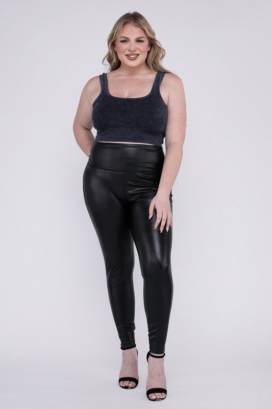 Plus High Rise Faux Leather Leggings - Nexusni