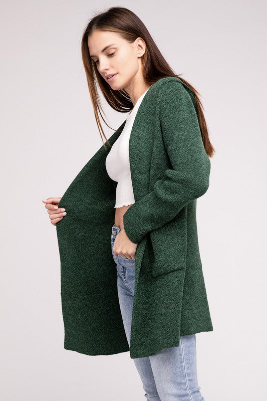 Hooded Open Front Sweater Cardigan - Nexusni