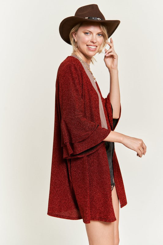 Glitter bell sleeve kimono style cardigan PLUS - Nexusni