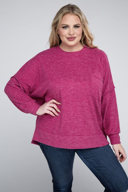 Plus Brushed Melange Drop Shoulder Sweater - Nexusni