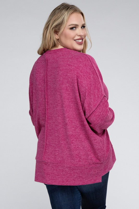 Plus Brushed Melange Drop Shoulder Sweater - Nexusni