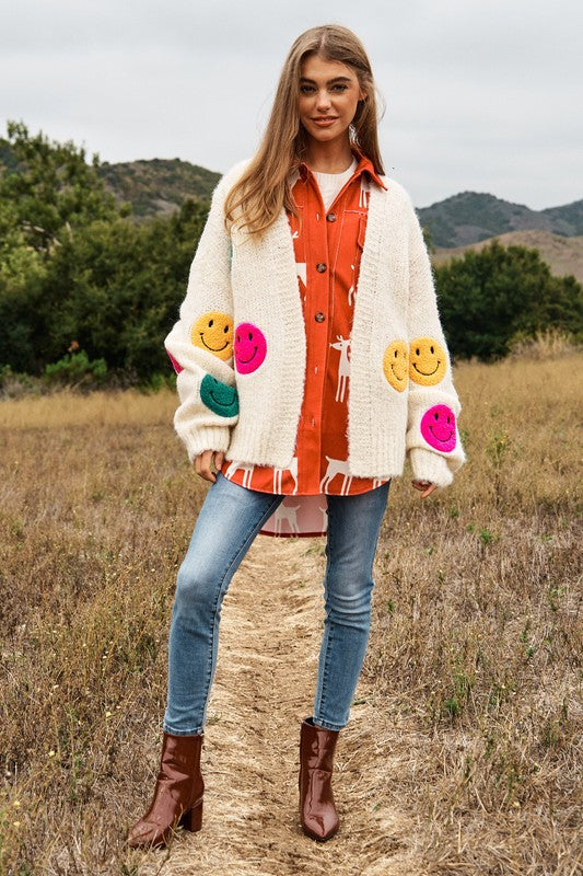 The Fuzzy Smile Long Bell Sleeve Knit Cardigan - Nexusni