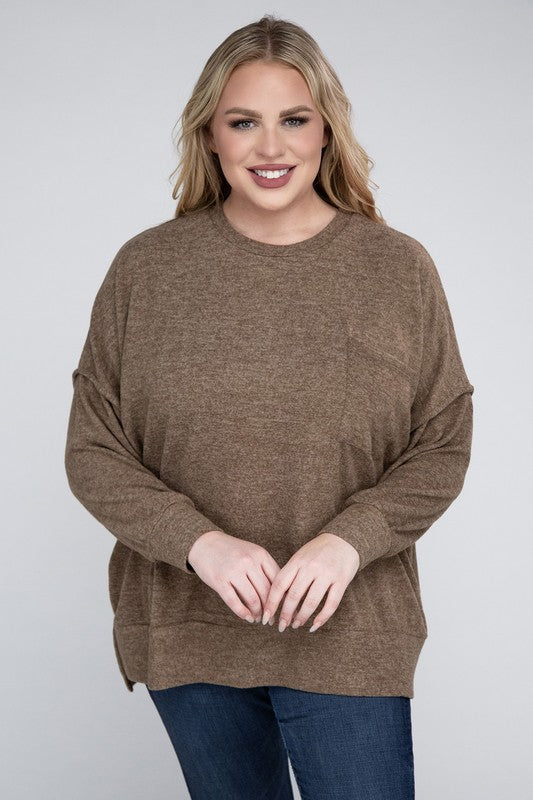 Plus Brushed Melange Drop Shoulder Sweater - Nexusni