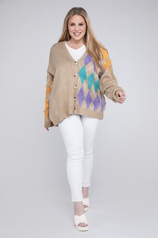 Plus V Neck Button Front Cardigan - Nexusni