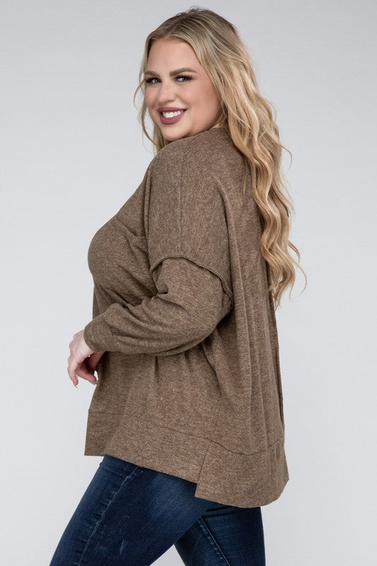 Plus Brushed Melange Drop Shoulder Sweater - Nexusni