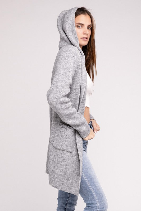 Hooded Open Front Sweater Cardigan - Nexusni