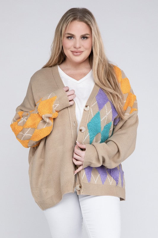 Plus V Neck Button Front Cardigan - Nexusni