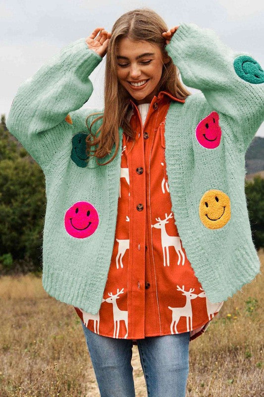 The Fuzzy Smile Long Bell Sleeve Knit Cardigan - Nexusni