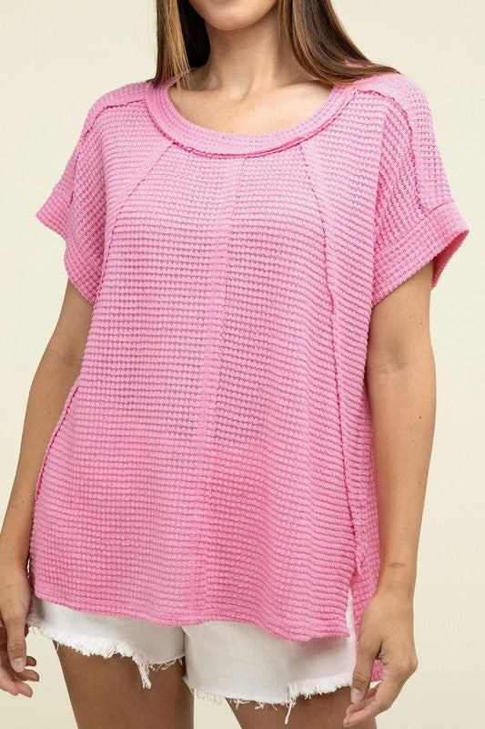 Brushed Waffle Exposed-Seam Short Sleeve Top - Nexusni