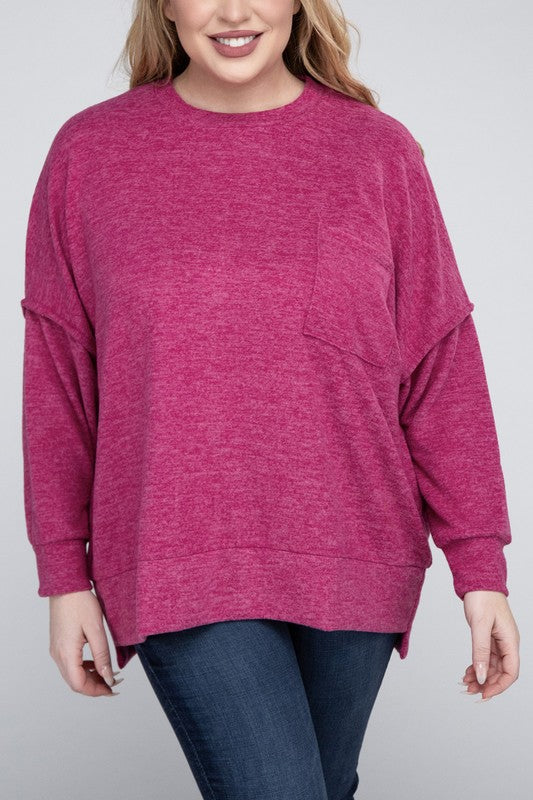 Plus Brushed Melange Drop Shoulder Sweater - Nexusni