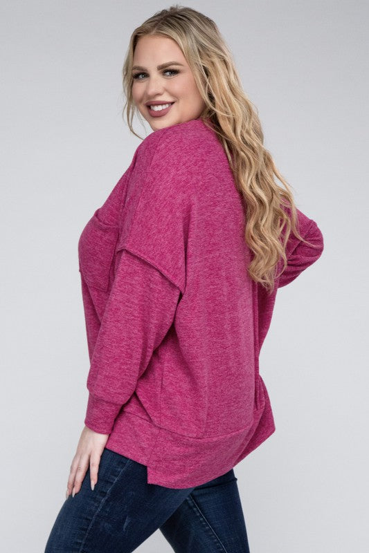 Plus Brushed Melange Drop Shoulder Sweater - Nexusni