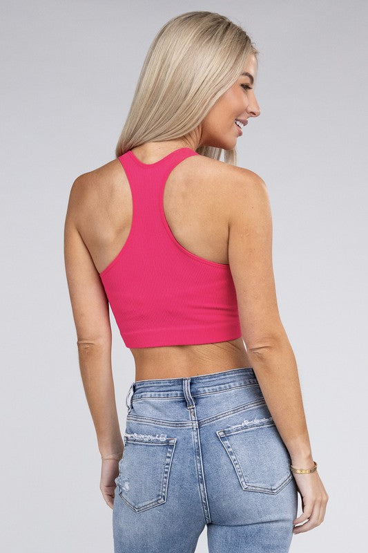 Ribbed Cropped Racerback Tank Top - Nexusni