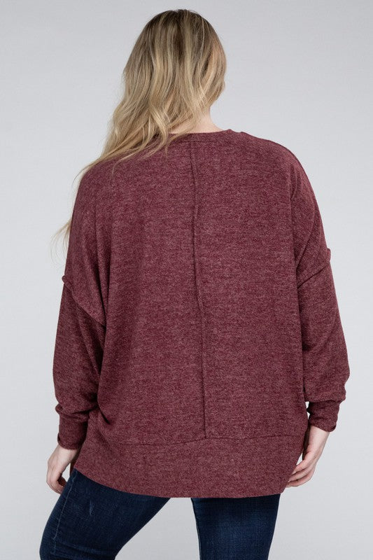 Plus Brushed Melange Drop Shoulder Sweater - Nexusni