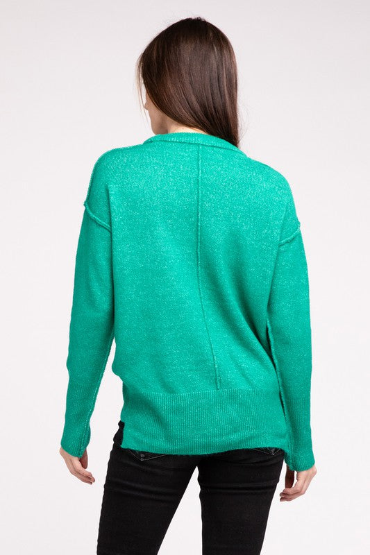 Melange Hi-Low Hem Round Neck Sweater - Nexusni