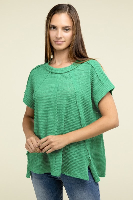 Brushed Waffle Exposed-Seam Short Sleeve Top - Nexusni