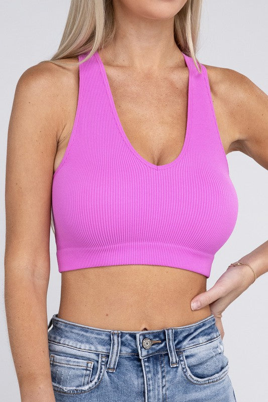 Ribbed Cropped Racerback Tank Top - Nexusni