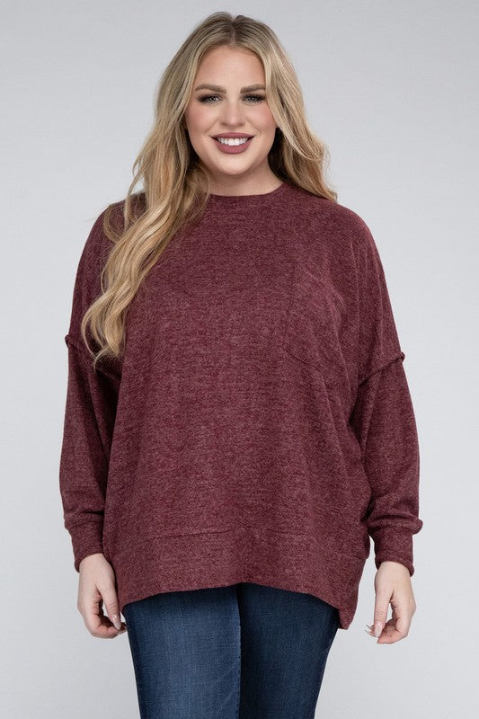 Plus Brushed Melange Drop Shoulder Sweater - Nexusni