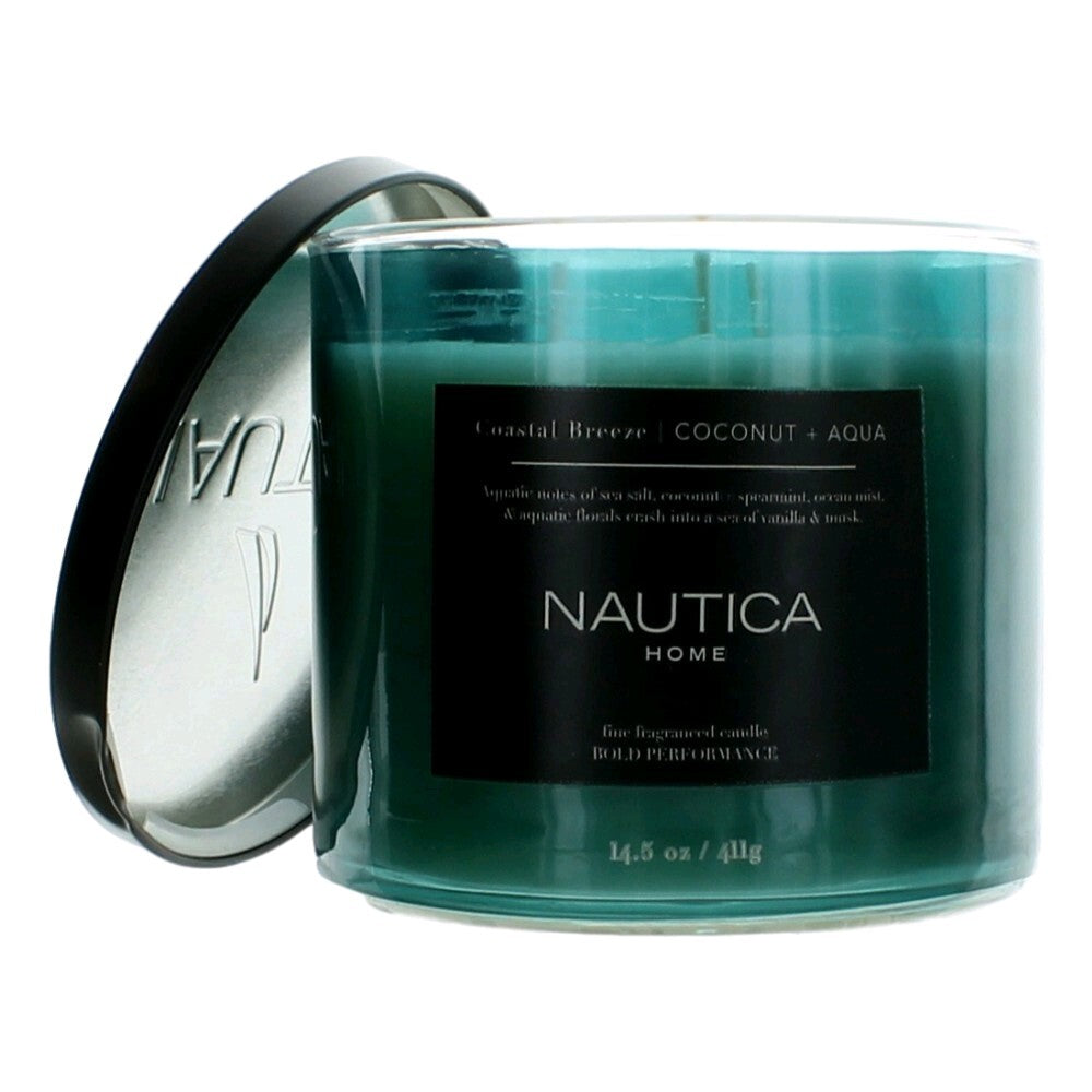 Nautica 14.5 oz Soy Wax Blend 3 Wick Candle - Coastal Breeze Coconut & Aqua - Nexusni