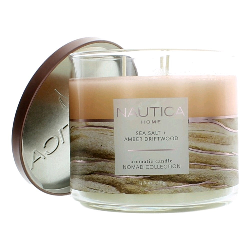 Nautica 14.5 oz Soy Wax Blend 3 Wick Candle - Sea Salt & Amber Driftwood - Nexusni