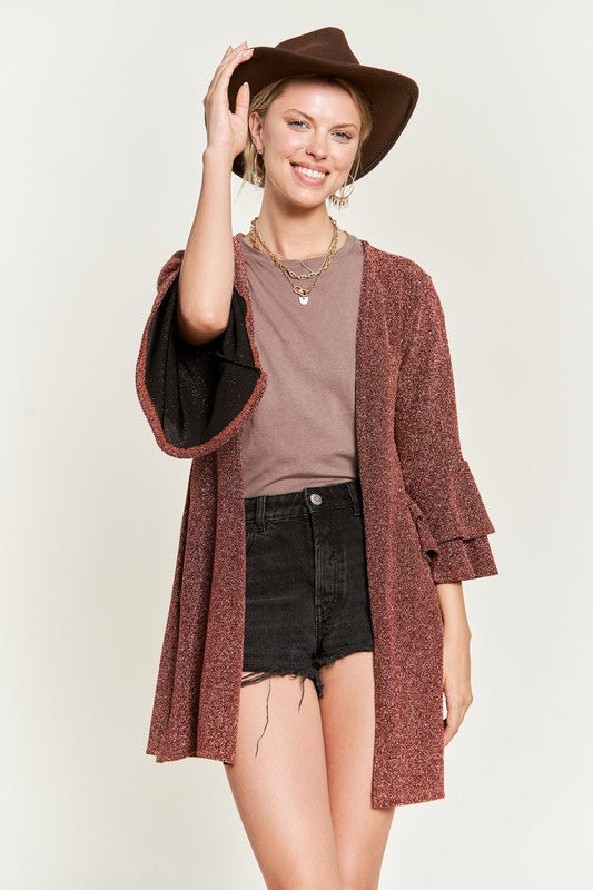 Glitter bell sleeve kimono style cardigan PLUS - Nexusni