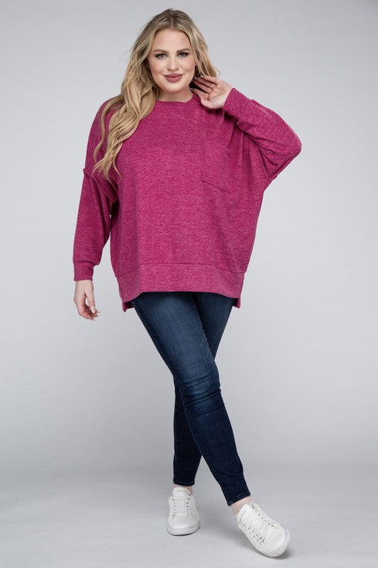 Plus Brushed Melange Drop Shoulder Sweater - Nexusni