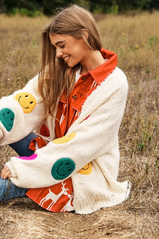 The Fuzzy Smile Long Bell Sleeve Knit Cardigan - Nexusni