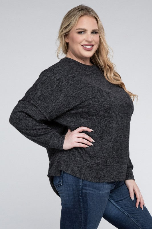 Plus Brushed Melange Drop Shoulder Sweater - Nexusni