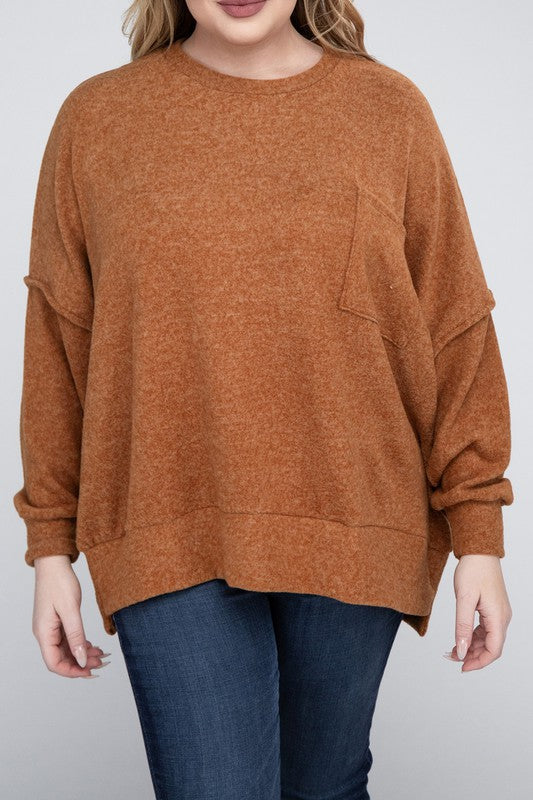 Plus Brushed Melange Drop Shoulder Sweater - Nexusni