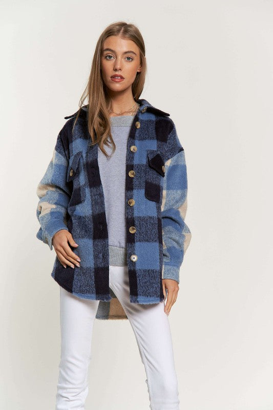 Plaid Chest Pocket Detail Shacket - Nexusni