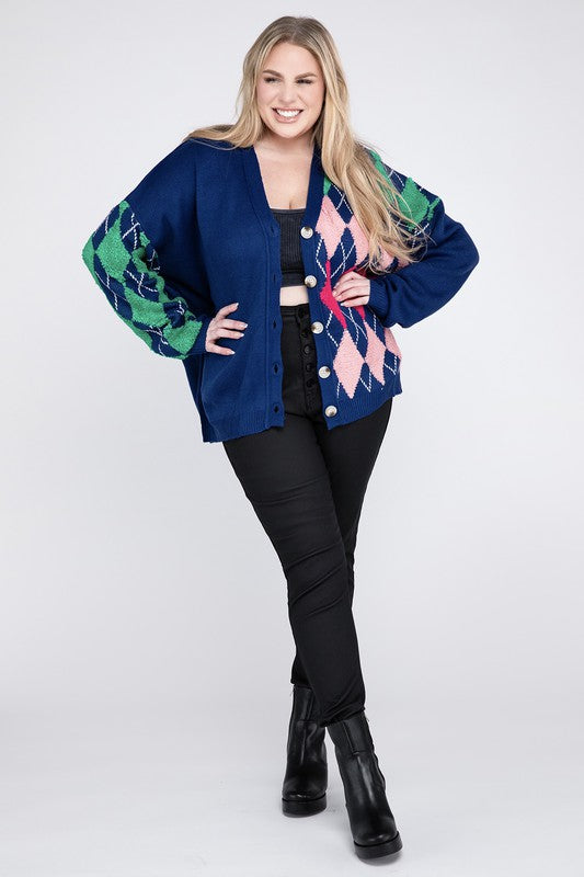 Plus V Neck Button Front Cardigan - Nexusni