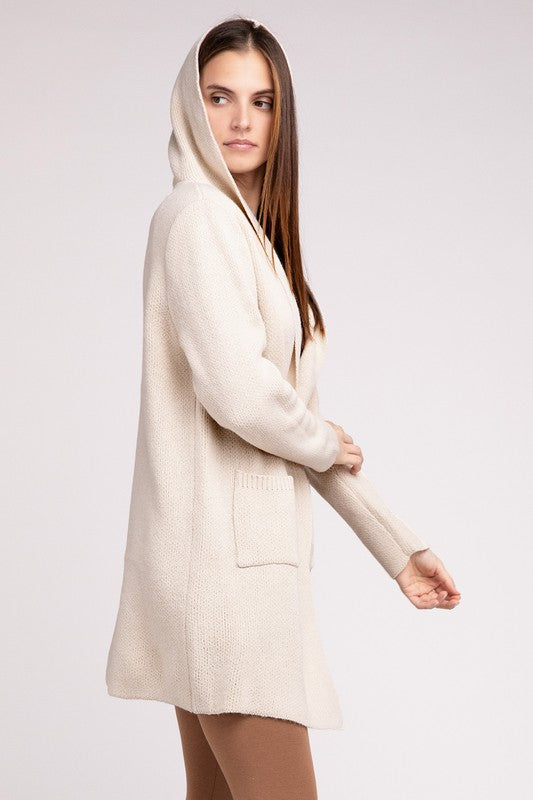 Hooded Open Front Sweater Cardigan - Nexusni