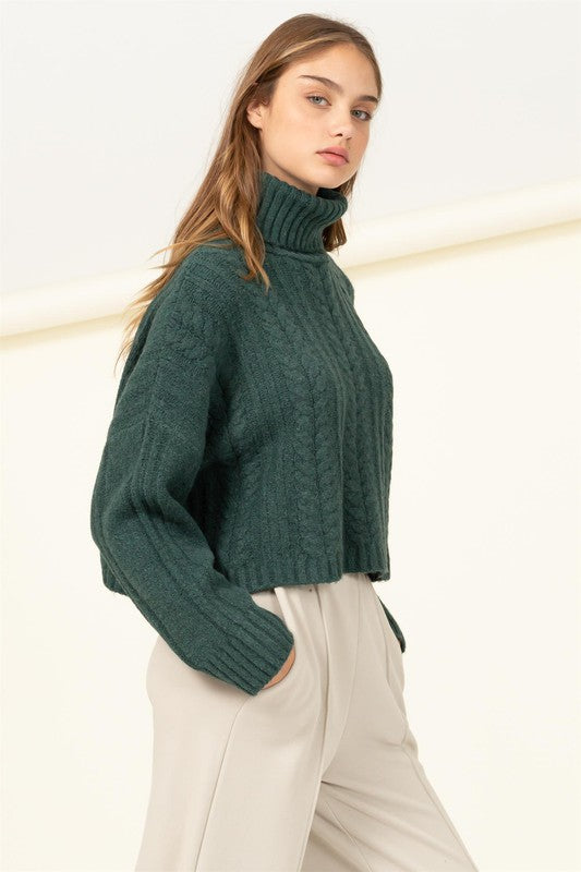 Autumn Skies Cable-Knit Turtleneck Sweater - Nexusni