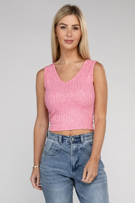 Ribbed Scoop Neck Cropped Sleeveless Top - Nexusni