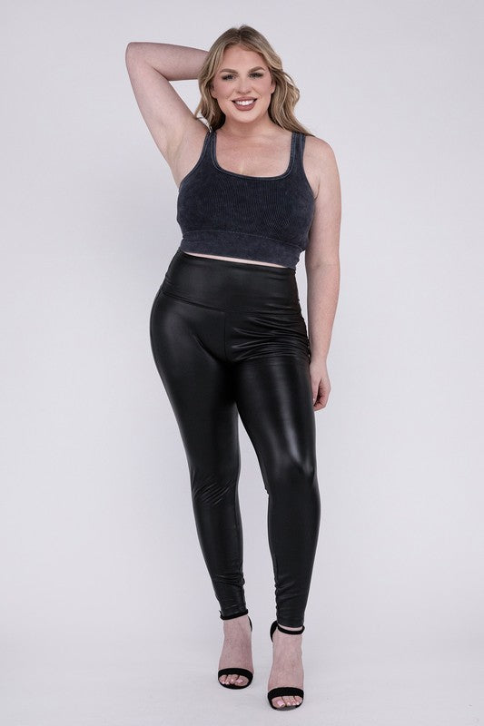 Plus High Rise Faux Leather Leggings - Nexusni