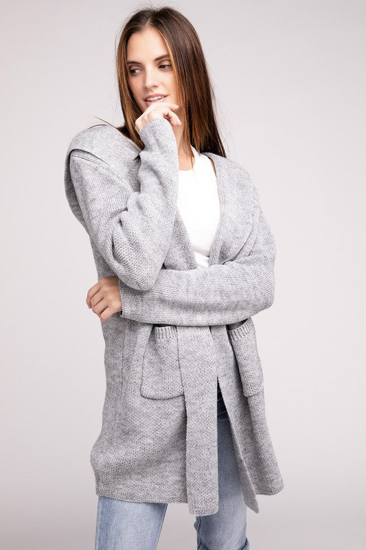 Hooded Open Front Sweater Cardigan - Nexusni