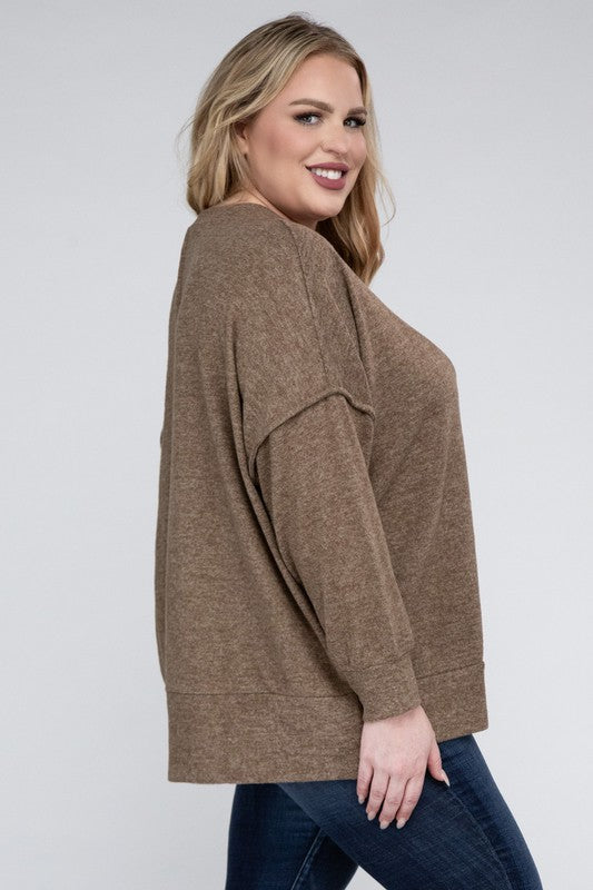 Plus Brushed Melange Drop Shoulder Sweater - Nexusni