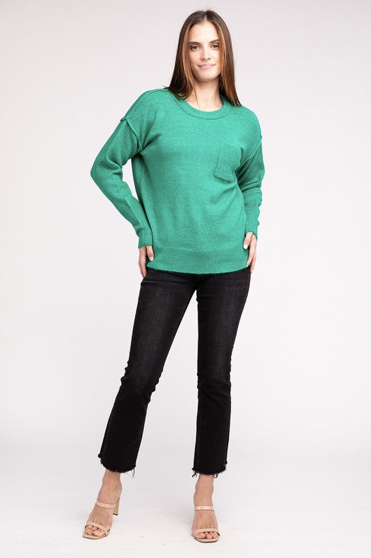 Melange Hi-Low Hem Round Neck Sweater - Nexusni