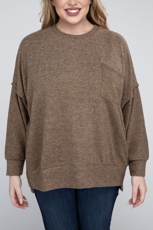 Plus Brushed Melange Drop Shoulder Sweater - Nexusni